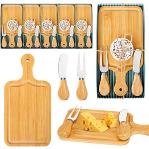 6 Sets Bridal Baby Shower Prizes for Game Winners Bamboo Square Mini Charcuterie Cheese Boards Butter Spreaders Forks with Thank You Tags Gift Box for Guests Wedding Birthday Party Favors