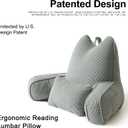Patented Design Cat Ear Inspired Corduroy Reading Pillow with Arms, Aesthetic Bed Rest Pillow for Sitting in Bed, Detachable Lumbar Support, Ergonomic Backrest Cushion, Grey Green, Large