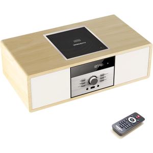 Nostalgic Bluetooth Stereo System for Home, WISCENT Vintage Micro HiFi Systems CD Player,with Bluetooth Audio Streaming,FM Radio,USB Port,Aux-in,Earphone Port (Wood Color)