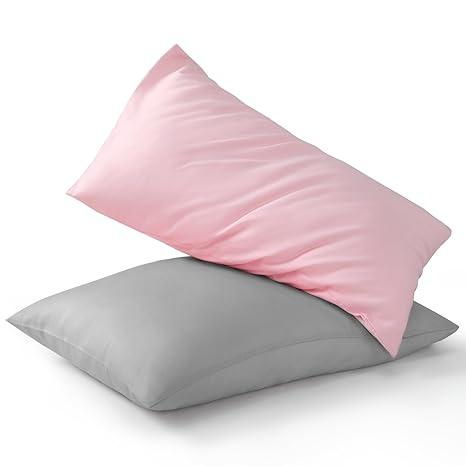 Two Pillow Case PInk And Gray 2 piece 12x24 Inches