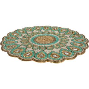 BEDDING CRAFT Beaded Charger 13" Round Peacock Look - Premium Green and Gold Placemats for Dining Table - Elegant Beaded Charger Placemats - Perfect for Holidays, Christmas, and Special Occasions (13" x 13" (Set of 1))
