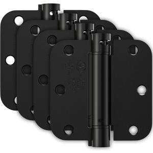 4 Pack Self Closing Door Hinges, Spring Hinges Self Closing 3.5 Inch with 5/8'' Radius Corners, Adjustable Tension for Garage, Front, Back Door, UL Listed, Left and Right Hand, Matte Black