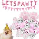 Dog Party Supplies Decorations Cute Dog triangle banner Birthday balloon Lets Pawty Birthday Pink Hat Dog Paw Balloons for Dog bone Party Decorations