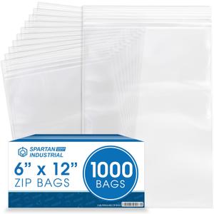 Spartan Industrial - 6” X 12” (1000 Count) 2 Mil Clear Reclosable Zip Plastic Poly Bags with Resealable Lock Seal Zipper