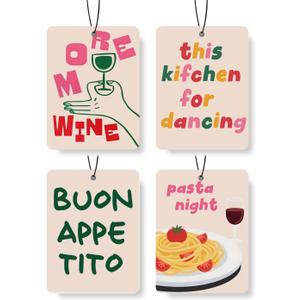 Kitchen & Foodie - Themed Car Air Freshener 4 Pcs, Fun Culinary Quotes & Art Hanging Air Freshener for Cars Closet Drawer Books, Car Accessories Mirror Decor for Cooking Lovers.
