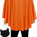 Hooded Adult Pumpkin Poncho Costume for Women - 2025 Christmas Jack-O'-Lantern Poncho & Candy Bag, One Size