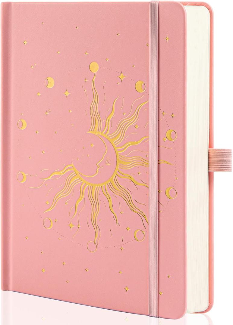 Sun & Moon Journals for Women Men, A5 Hardcover Notebooks for Writing for Work, Travel, School,318 Numbered Pages, 5.8x8.4 (Ruled, Pink)