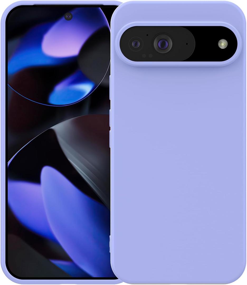 Foluu Silicone Case for Google Pixel 9/Pixel 9 Pro, Liquid Gel Rubber Bumper Case with Soft Microfiber Lining Cushion Slim Hard Shockproof Protective Cover for Pixel 9/Pixel 9 Pro 2024 (Purple)