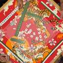 WHCHJ Red Japanese Tiger Mahjong Mat 31.5 x 31.5 in, Oriental Traditional Japan Anti-Slip Noise-Reducing Mahjong Mat for Table Board, Games Tile Games, Poker and Cards