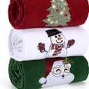 us beipin Christmas Hand Towels - Set of 3 Kitchen and Bathroom Towels - Cotton, 18x25 Inches - Embroidered Holiday Design - Decorative Dish Towels in 3 Colors Red, Green, White