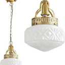 KCO Lighting Vintage Milk Glass Hanging Pendant Light Brass Gold Pendant Light Kitchen Island Mid Century Modern Frosted Globe Chandelier Ceiling Light for Dining Room Living Room