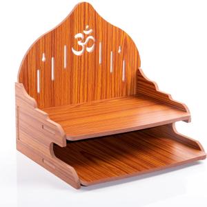 Wooden Wall Mounted Hanging Table top Temple Pooja Mandir God Stand Shelf for Storage and Idols Decoration for Home Office and Gifting (Brown- Design2)