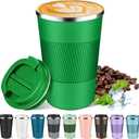 Insulated Coffee Mug 12oz & 17oz, Leakproof Coffee Cup with Lid, Thermal Coffee Tumbler Stainless Steel Reusable Coffee Mug Keep Cold and Hot Gift for Men Women (Grassy Green, 12oz)