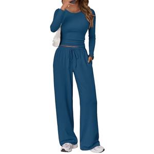Trendy Queen Womens Two 2 Piece Matching Lounge Sets 2025 Early Fall Fashion Must Haves Y2K Workout Gym Clothes Comfy Airport Travel Vacation Luxury Outfits Sweatsuit Winter Clothing, Blue, Size S