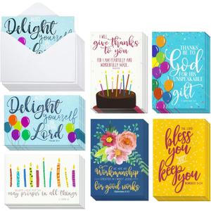 48 Pack Religious Christian Birthday Cards Bulk Set with Envelopes, Bible Verse Design (4 x 6 In Religious Birthday Cards)