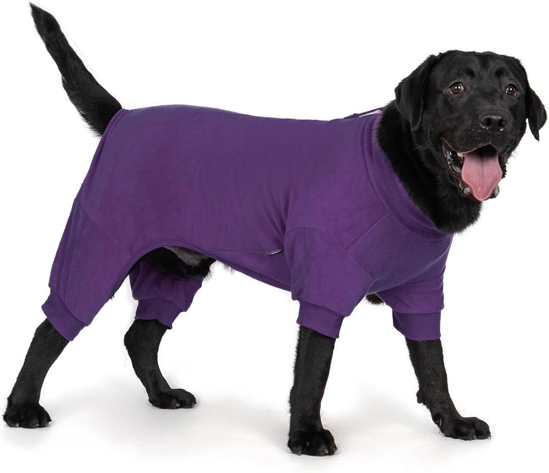 cyeollo Fleece Dog Pajamas Dog Pjs Jumpsuit Thermal Dogs Onesie Stretchable Doggie Coat Warm Pet Clothes for Medium to Large Sized Dogs Apparel, Purple 3XL (XXX-Large (chest Girth: 31"-37"))