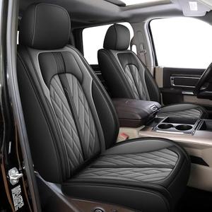 IKABEVEM Seat Covers Fit for Dodge RAM 1500 2002-2024 2025 2026: Compatible with RAM 1500 2500 3500 Car Seat Cover Truck Pickup Crew Double Quad Cab (Curved Bench, Full Set, Black & Grey)
