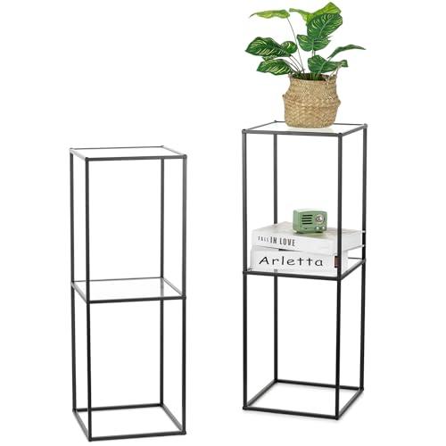 NUPTIO Black Plant Stand Centerpiece: 2 Pcs 31.5" Tall Cylinder Pedestal Stand with 2 Tiers Acrylic Panel Flower Display Stand for Wedding Party Decoration