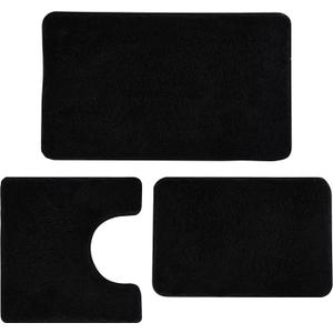 3 Pieces Luxury Bathroom Rug Set with U-Shaped Toilet Rug, Non-Slip Rubber Bottom, Thick Microfiber Fluffy Plush, Water Absorption, Quick Dry, Ultra Soft, Bath Mats for Bathroom, Tub(Black)