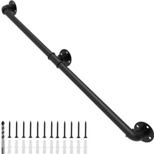 5FT Handrails for Indoor Stairs, 1.25 Stair Railing Indoor with Matte Black Finish, Bar Foot Rail Kit for Stairs, Porch, Loft (5ft)