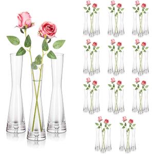 Hewory Glass Bud Vases for Centerpieces Set of 36, Handmade Modern Clear Small Skinny Decorative Single Flower Vase, Minimalist Slim Floral Vase for Home Wedding Party Events Table Decor, 7.87"