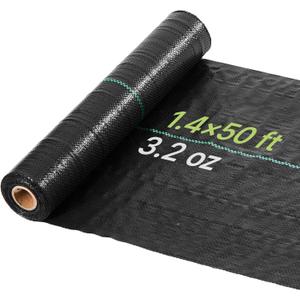 VEVOR 1.4x50FT 3.2oz Weed Barrier Fabric Heavy Duty, Landscape Fabric, Woven Weed Blocker Fabric, Garden Weed Fabric, Weed Control Fabric Ground Cover, Landscaping Cloth, Gardening Weed Mat, Black