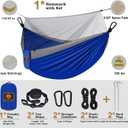 Camping Hammock with Net,Portable Lightweight Double Hammocks with Tree Straps and Solid D-Shape Carabiners,Parachute Nylon Hammock for Backpacking Beach Backyard Patio Hiking Blue&Grey