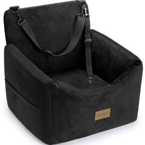 JOEJOY Dog Car Seats for Small Medium Dogs Under 35lbs, Dog Booster Seat with Detachable Washable Cover and Cushion, Memory Foam Pet Car Seat with Safety Belt and Storage Pockets (Black)