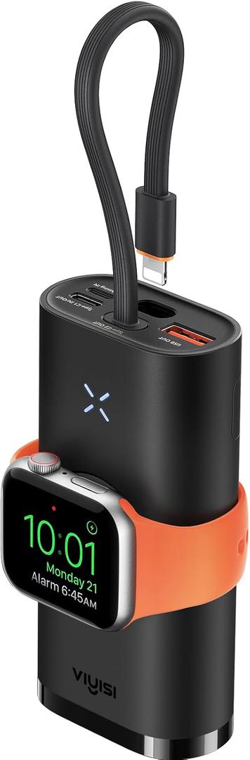 Portable Charger for Apple Watch, 10000mAh Power Bank 20W PD Fast Charging Battery Pack for iPhone, Compatible with Apple Watch Series Ultra/8/7/6/Se/5/4/3/2/1/iPhone14/14 Pro Max/13/12 - Black