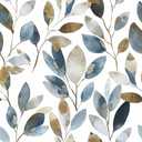 PODUFF Gold Leaf Wallpaper Peel and Stick Modern Blue Gray and Gold Leaves Wallpaper Contact Paper Self Adhesive Removable Boho Vinyl Wall Paper for Home Decor 17.7in x 236in