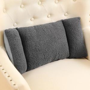 Queekay Fleece Lumbar Support Pillow 3 Section Back Pillow Office Chair for Back Support Comfortable Lumbar Cushion for Car Seat Pain Relief Sofa Rest(Dark Gray)