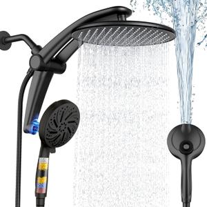 Shower Head with filtered Handheld High Pressure daul Shower Heads with Handheld Spray Combo and 10 Sprays Handheld Shower Head Detachable Shower head Built-in Magnetic Docking and Power Jets Black