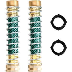 Hose Extension Adapter for 3/4"-11.5NH, Solid Brass Faucet Hose Kink Protector with Coil Spring, 2 Pack
