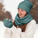 Aneco Winter Warm Knitted Scarf Beanie Hat and Gloves Set Men & Women's Soft Stretch Hat Scarf and Mitten Set (Mint)