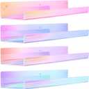 upsimples 4 Pack Acrylic Shelves for Wall Storage, 15" Floating Bookshelves for Kids, Nail Polish Holder, Perfume Display Shelf Organizer for Bathroom, Bedroom, Living Room, Iridescent