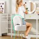 GREENSTELL Small Vanity Stool Chair with Storage and Folding Back, 13" x 13" x 17.7" Faux Fur Soft Ottoman for Teenager, 4 Metal Legs with Anti-Slip Feet, Furry Padded Seat for Makeup, Bedroom, White