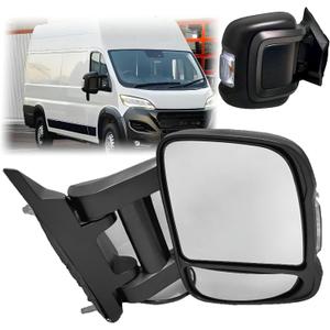 Passenger Side Mirror (Long Arm) Compatible with 2014-2023 Ram Promaster 1500 2500 3500/With Heated,Turn Signals Light,Power Adjusted Glass/Textured Black,8Pins
