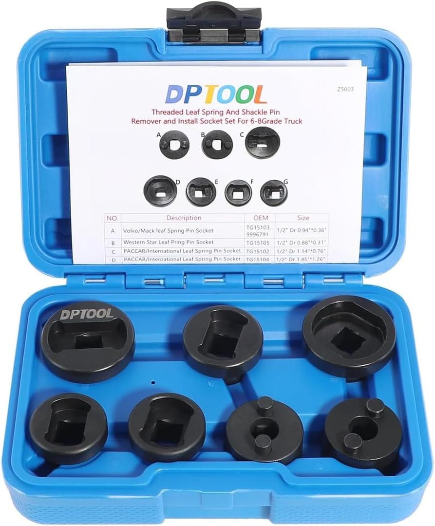 Threaded Leaf Spring And Shackle Pin Remover Installation Socket Set For International Peterbilt Western Star Volvo Mack Kenworth 6-8Grade Truck TG15100 TG15101 TG15102 TG15103 TG15104 TG15105 TG15106