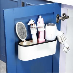 YIGII Hair Dryer Holder Self-Adhesive, 3-in-1 Hair Tool Organizer Bathroom Organizer Wall Mounted/Over Cabinet Door/Free-Standing, Black, 11.6 * 3.93 * 4.13