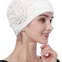 Alnorm Flower Design Chemo Hair Loss Caps Cancer Headwear for Women (One Size, Off-white)