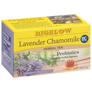 Bigelow Tea Lavender Chamomile Plus Probiotics Herbal Tea, Caffeine Free with Lavender Chamomile, 18 Count Box (Pack of 6), 108 Total Tea Bags (EXP 06/01/28)