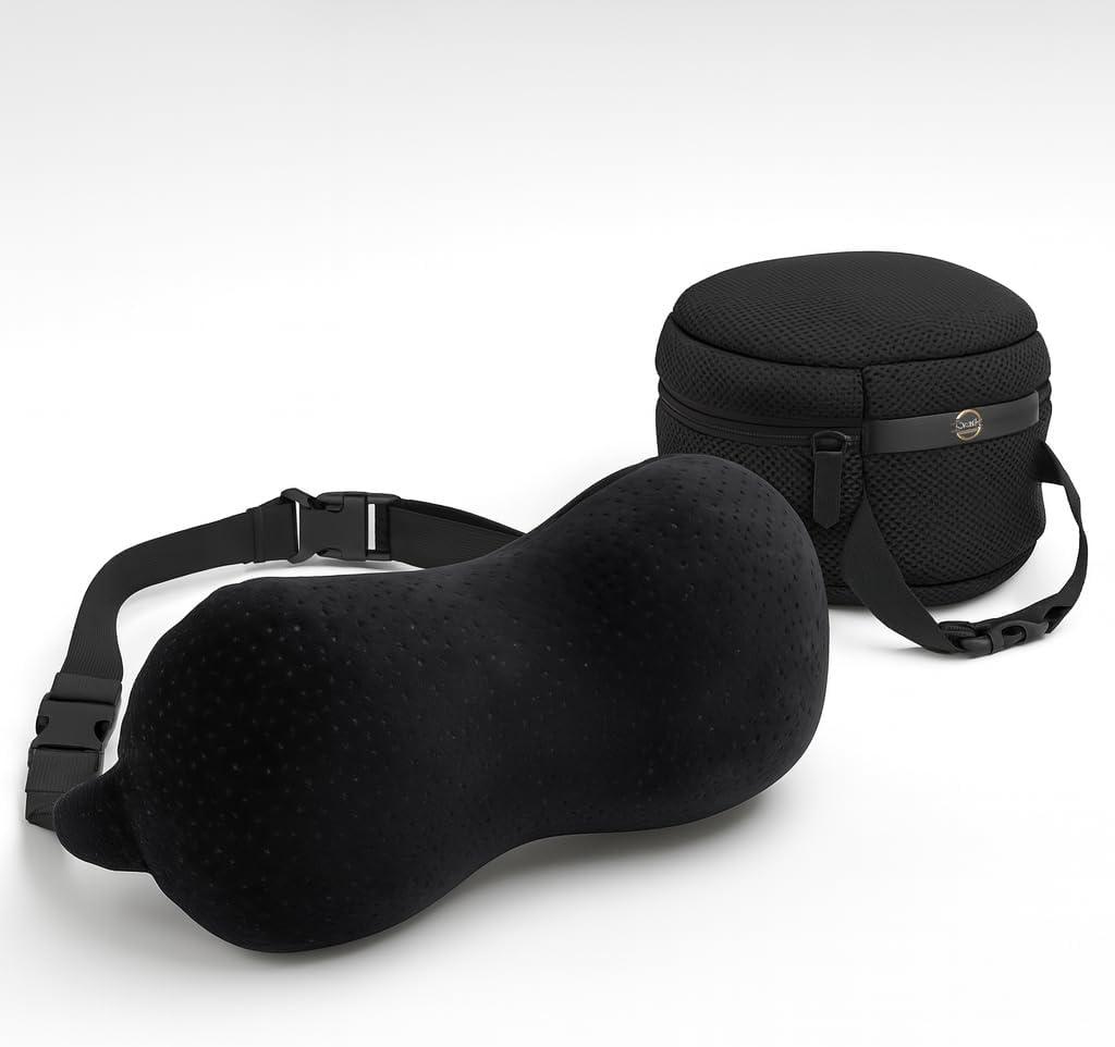 Car Neck Pillow for Driving - Memory Foam Headrest Pillow with Easy-to-Carry Portable Bag - Compact Multi Purpose Travel Pillow - Machine Washable Soft Plush Cover - Extension Strap