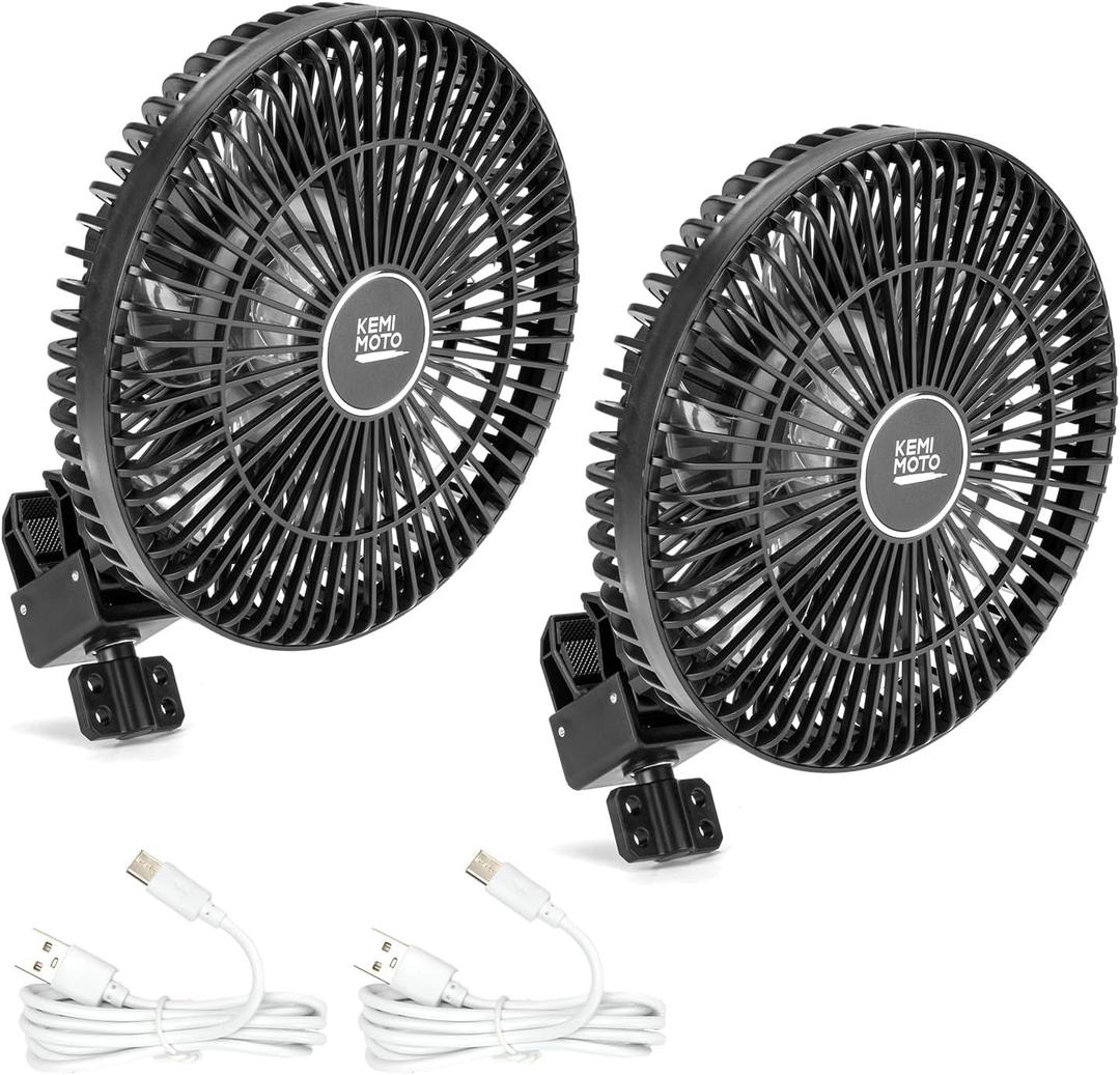 KEMIMOTO 2-Pack Golf Cart Fan with 3 Light Modes & 6-Speed, Battery Operated Fan for Golf Cart, Forklift, Compatible with EZGO Valor RXV Club Car Evolution, Fit for 0.2''-1.5'' Tube