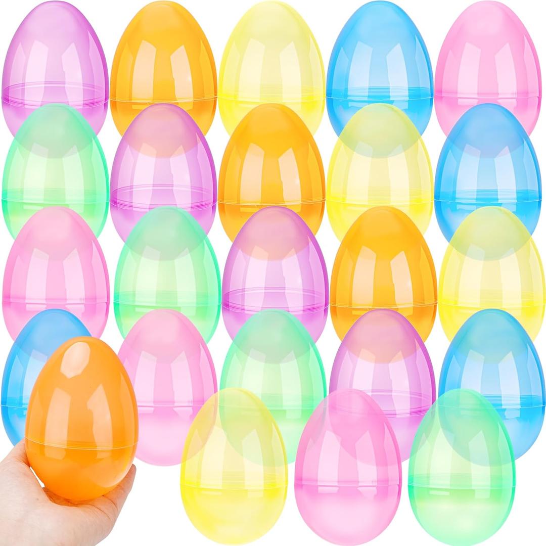 24 Pack 5 Inch Large Translucent Easter Eggs Colorful Fillable Plastic Eggs for Easter Basket Fillers Egg Hunt Party Supplies, 6 Colors
