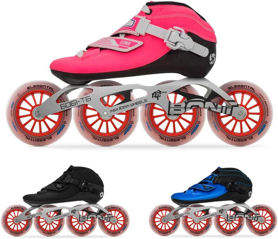 Bont Inline Speed Skating Racing Package - Luna Skate Boot + 2PF 6061 Frame + Elemental Wheels + ABEC7 Bearings - Youth - Boys - Girls - Men - Women, 34