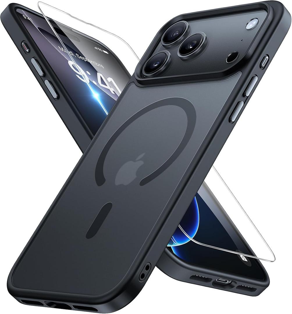 Miracase Magnetic for iPhone 17 Pro Case 6.3" with Screen Protector, [Compatible with MagSafe] Military-Grade Protection, Anti-Fingerprint, Slim Thin Phone Case for iPhone 17 Pro Cover, Black