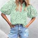 BETTE BOUTIK Women's Long Short Sleeve Tops 2025 Dressy Casual Button Hollow Out Lace Embroidered Blouses Shirts (S)