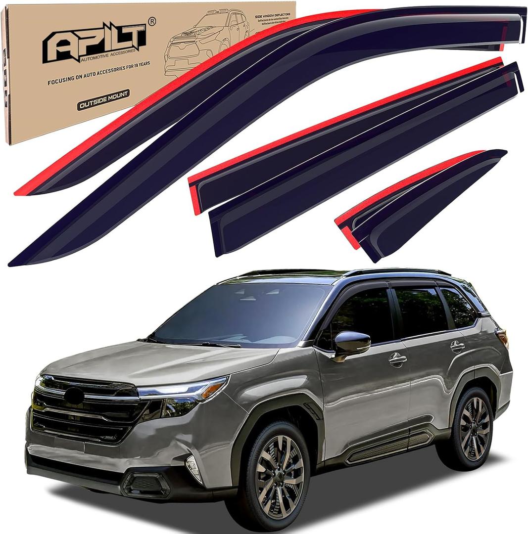 Outside-Mount Window Visors Rain Guards for 2025 2026 Subaru Forester Full-Size Wind Vent Deflectors Car Accessories Dark Smoke 6-Piece Set with Thicker