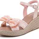 Ruiee Wide Width Wedge Sandals for Women, Ankle Strap Cute Bowknot Open Toe Summer Shoes Platform Espadrille Wedge Dressy Women Sandals.259001 Nude Size 11