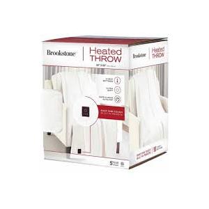 Brookstone Heated Throw Blanket - Heat Blankets Electric - Faux Fur Heated Throw Blanket- 4 Heat Settings, 4-Hour Auto Shut Off, 100% Polyester, 50"x60" - Knit Ivory